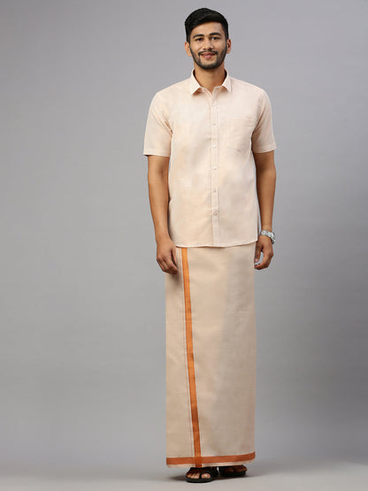 Mens Tissue Copper Dhoti & Half Sleeves Shirt Set