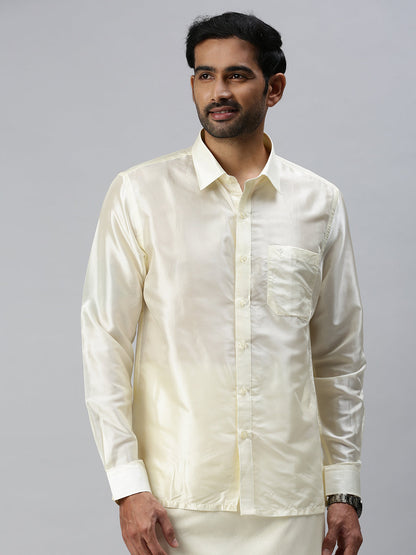 Mens Pure Silk Cream Shirt Full Sleeves with Readymade Dhoti Combo