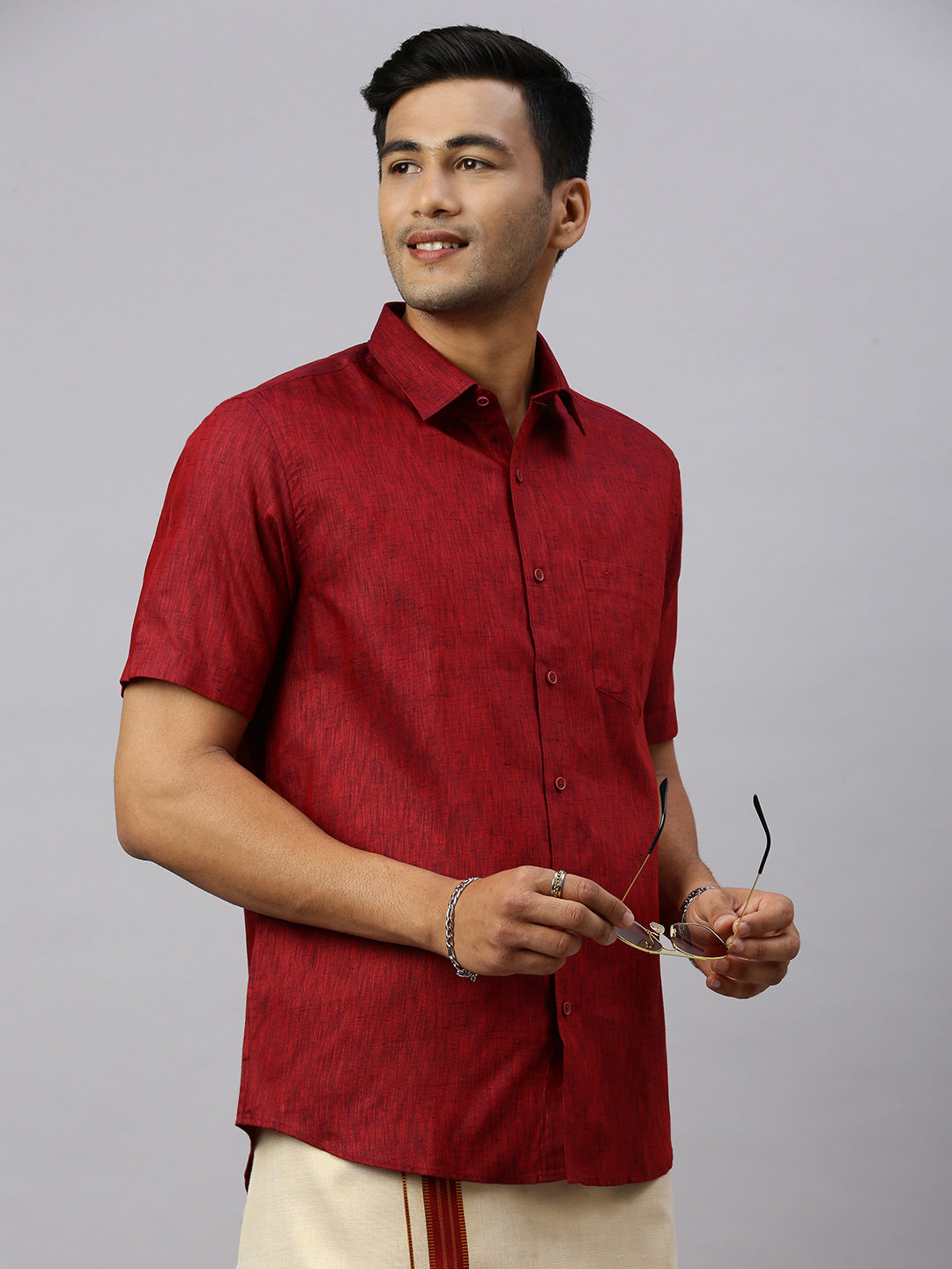 Mens Macho Marron Colour Shirt & Matching Border Tissue Dhoti  Set CCB