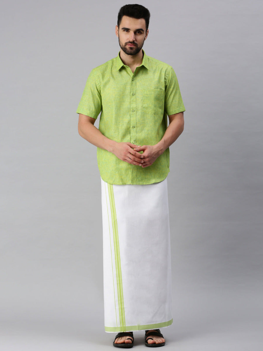 Mens Matching Border Dhoti & Half Sleeves Shirt Set Trendy CC4