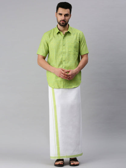 Mens Matching Border Dhoti & Half Sleeves Shirt Set Trendy CC4