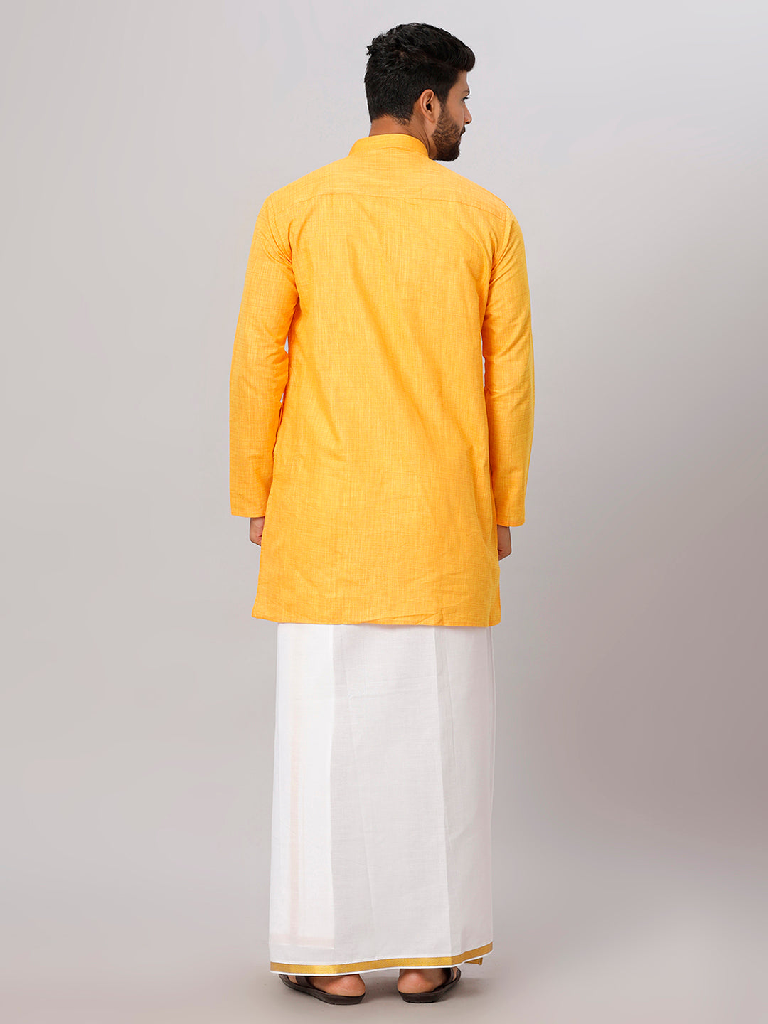 Like Father Like Son Yellow Kurta and Gold Jari White Dhoti Combo FS1