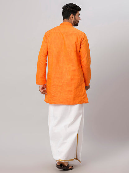 Like Father Like Son Orange Kurta and Gold Jari White Dhoti Combo FS3