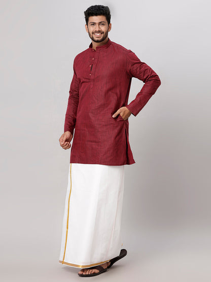 Like Father Like Son Maroon Kurta and Gold Jari White Dhoti Combo FS7