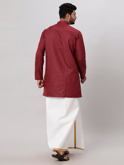 Like Father Like Son Maroon Kurta and Gold Jari White Dhoti Combo FS7