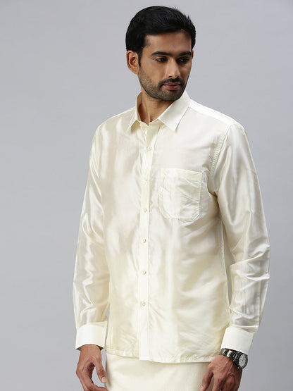 Mens Silk Feel Cream Full Sleeves Shirt