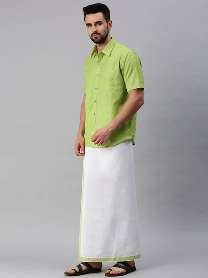 Mens Matching Border Dhoti & Half Sleeves Shirt Set Trendy CC4