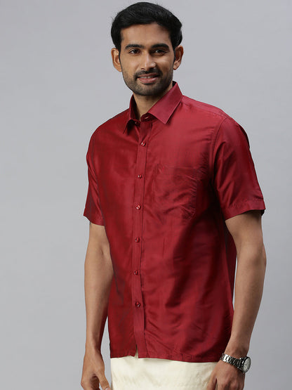 Mens Silk Feel Maroon Colour Half Sleeves Shirt SFC03