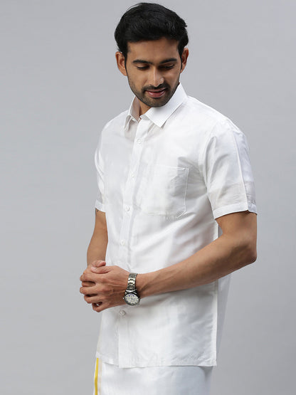 Mens Pure Silk White Shirt Half Sleeves Silk Mark