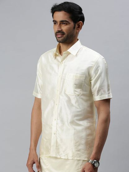 Mens Pure Silk Cream Shirt Half Sleeves with Dhoti Combo Silk Mark