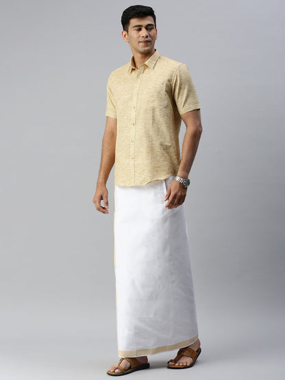 Mens Matching Border Adjustable Dhoti & Half Sleeves Shirt Set CC1