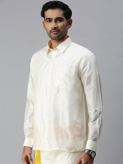 Mens Pure Silk Cream Shirt Full Sleeves Silk Mark