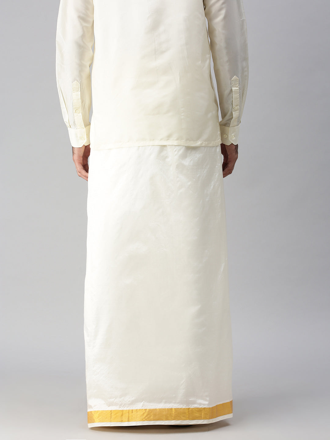 Mens Pure Silk Cream Shirt Full Sleeves with Dhoti Combo Silk Mark