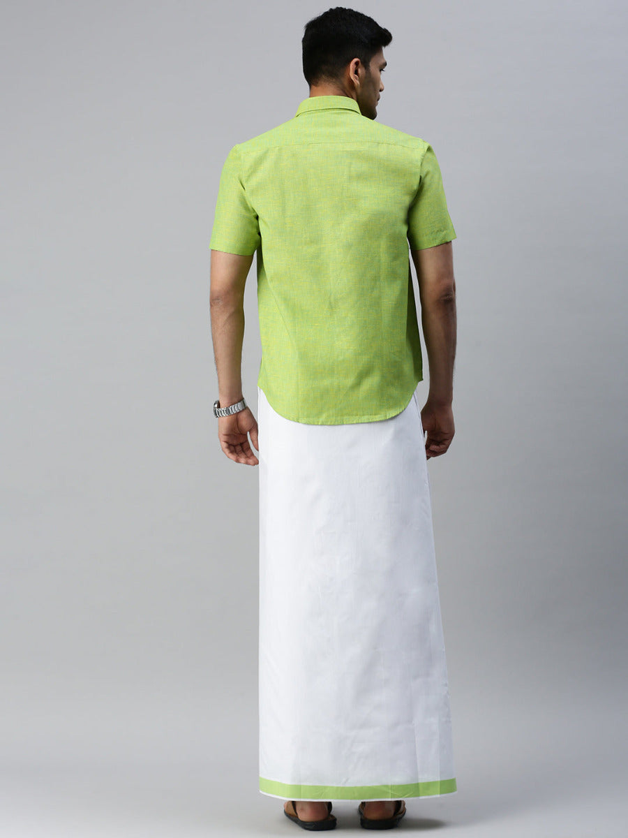 Mens Matching Border Adjustable Dhoti & Half Sleeves Shirt Set Green CC4