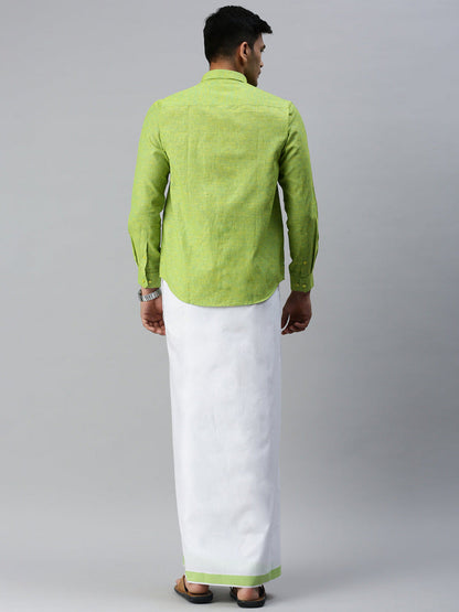 Mens Matching Border Adjustable Dhoti & Full Sleeves Shirt Set Green CC4