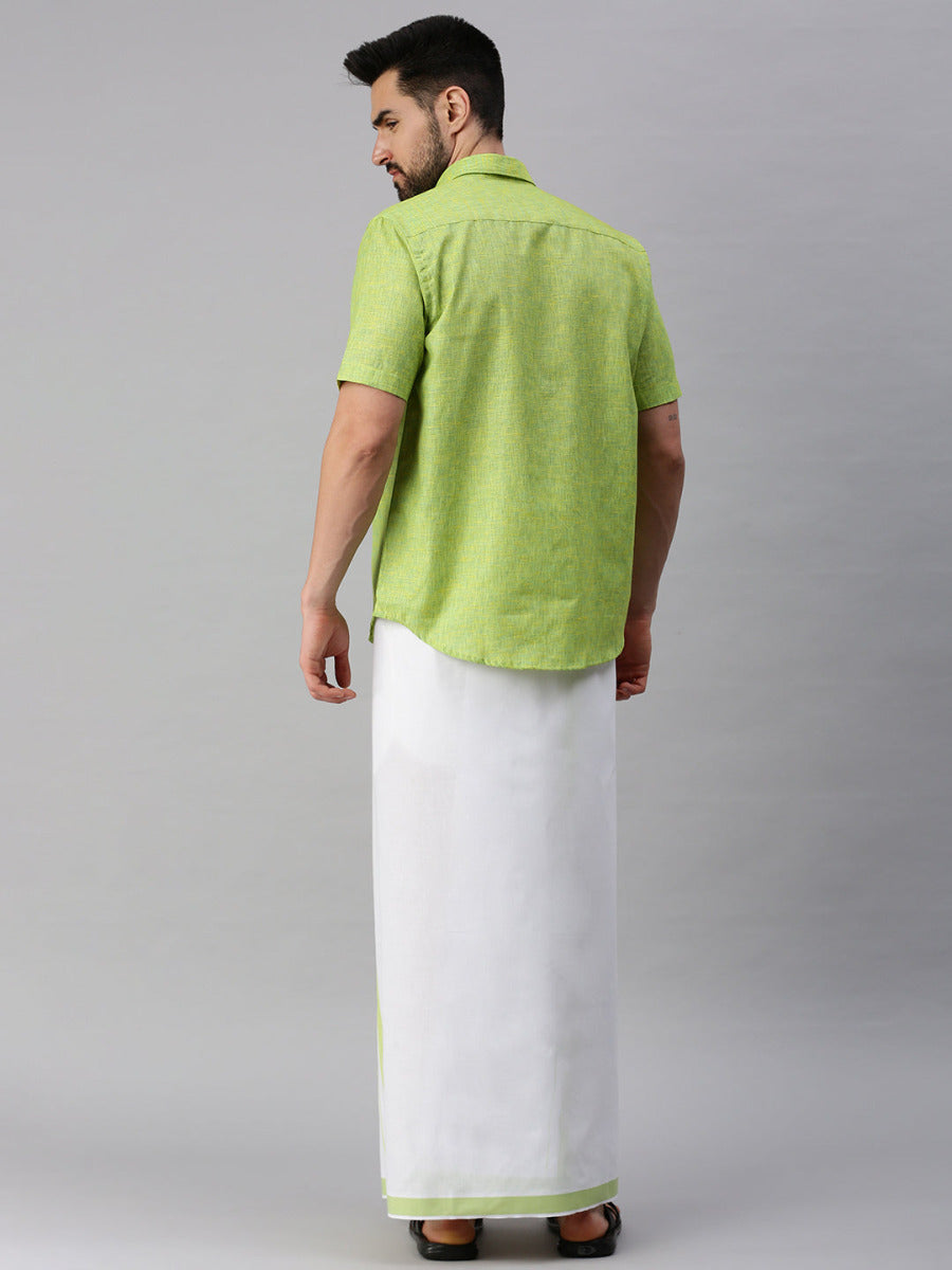 Mens Matching Border Dhoti & Half Sleeves Shirt Set Trendy CC4