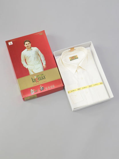 Mens Pure Silk Cream Shirt Full Sleeves with Dhoti Combo Silk Mark