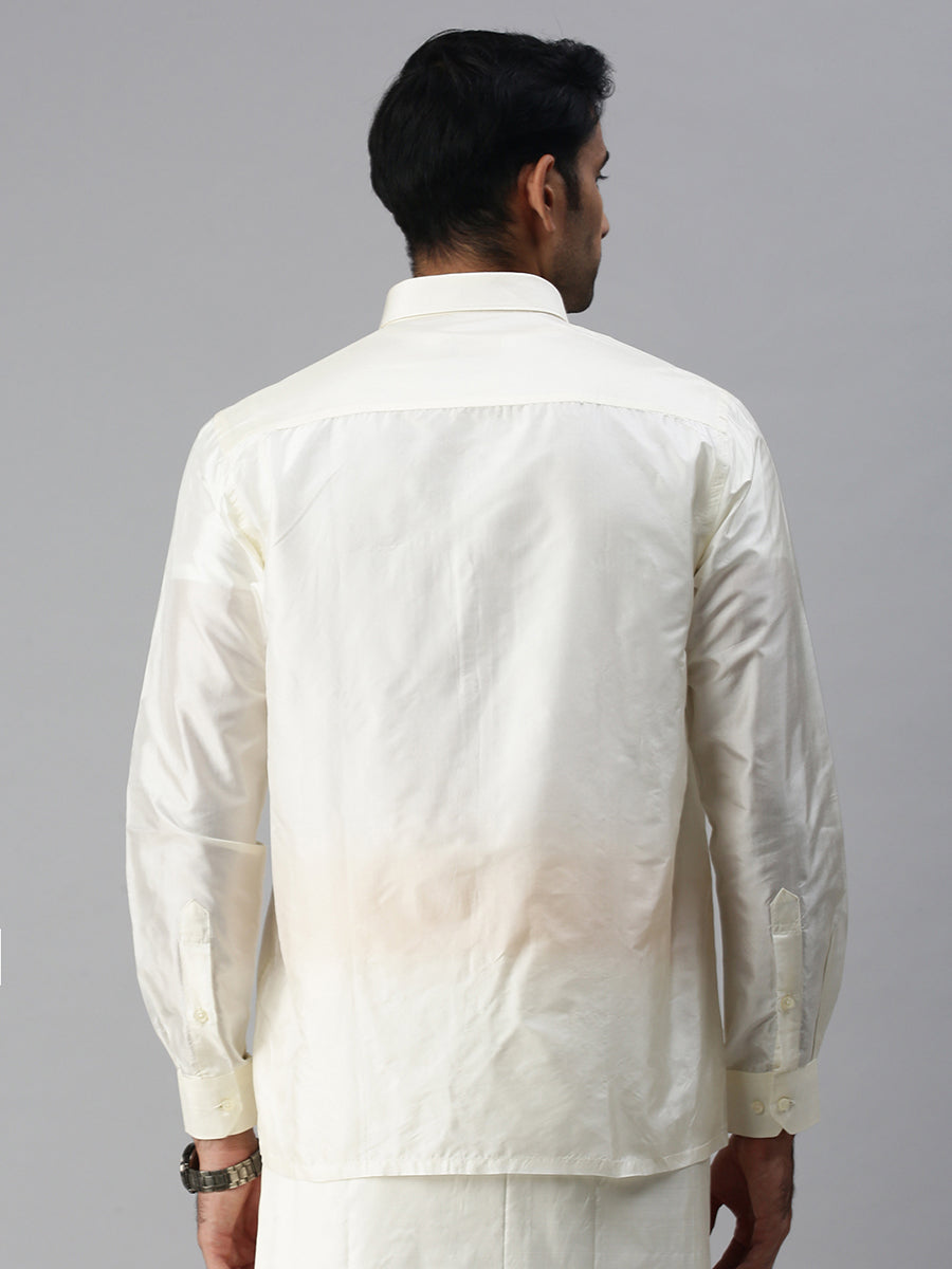 Mens Pure Silk Cream Shirt Full Sleeves Silk Mark