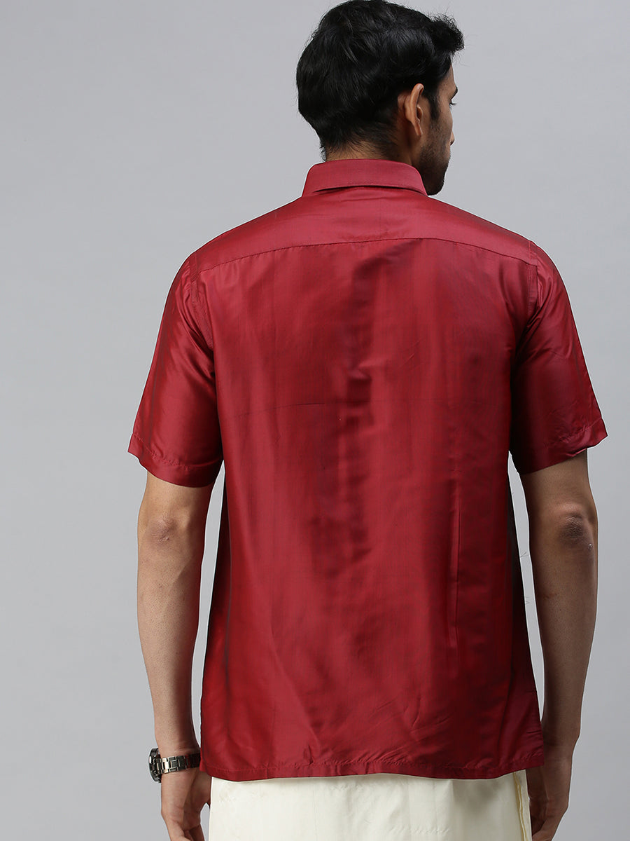 Mens Silk Maroon Colour Half Sleeves Shirt