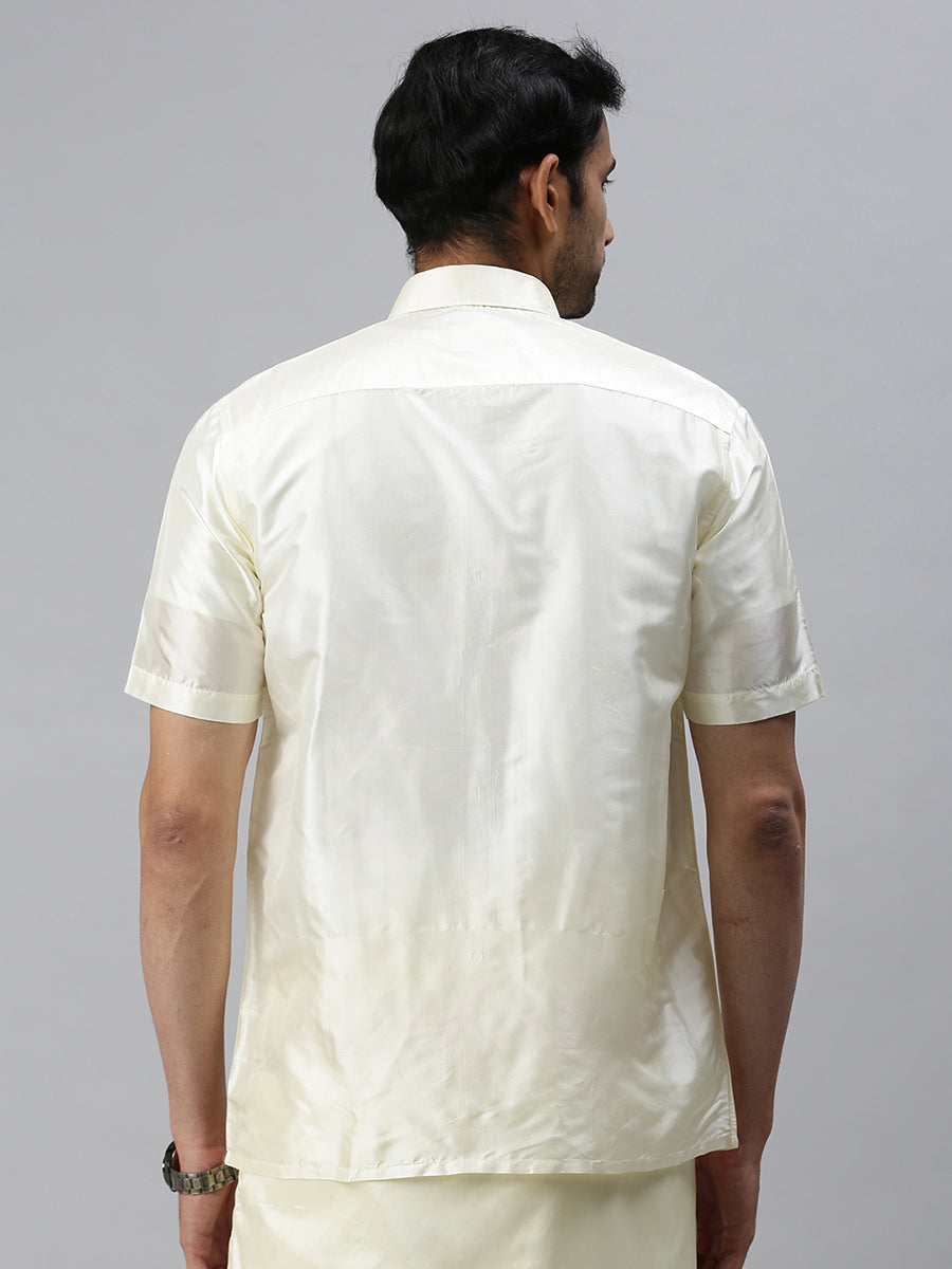 Mens Pure Silk Cream Shirt Half Sleeves Silk Mark