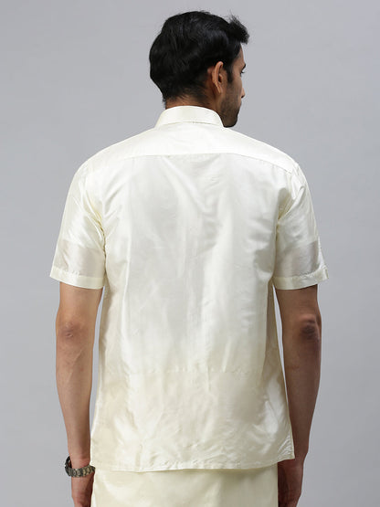 Mens Pure Silk Cream Shirt Half Sleeves Silk Mark