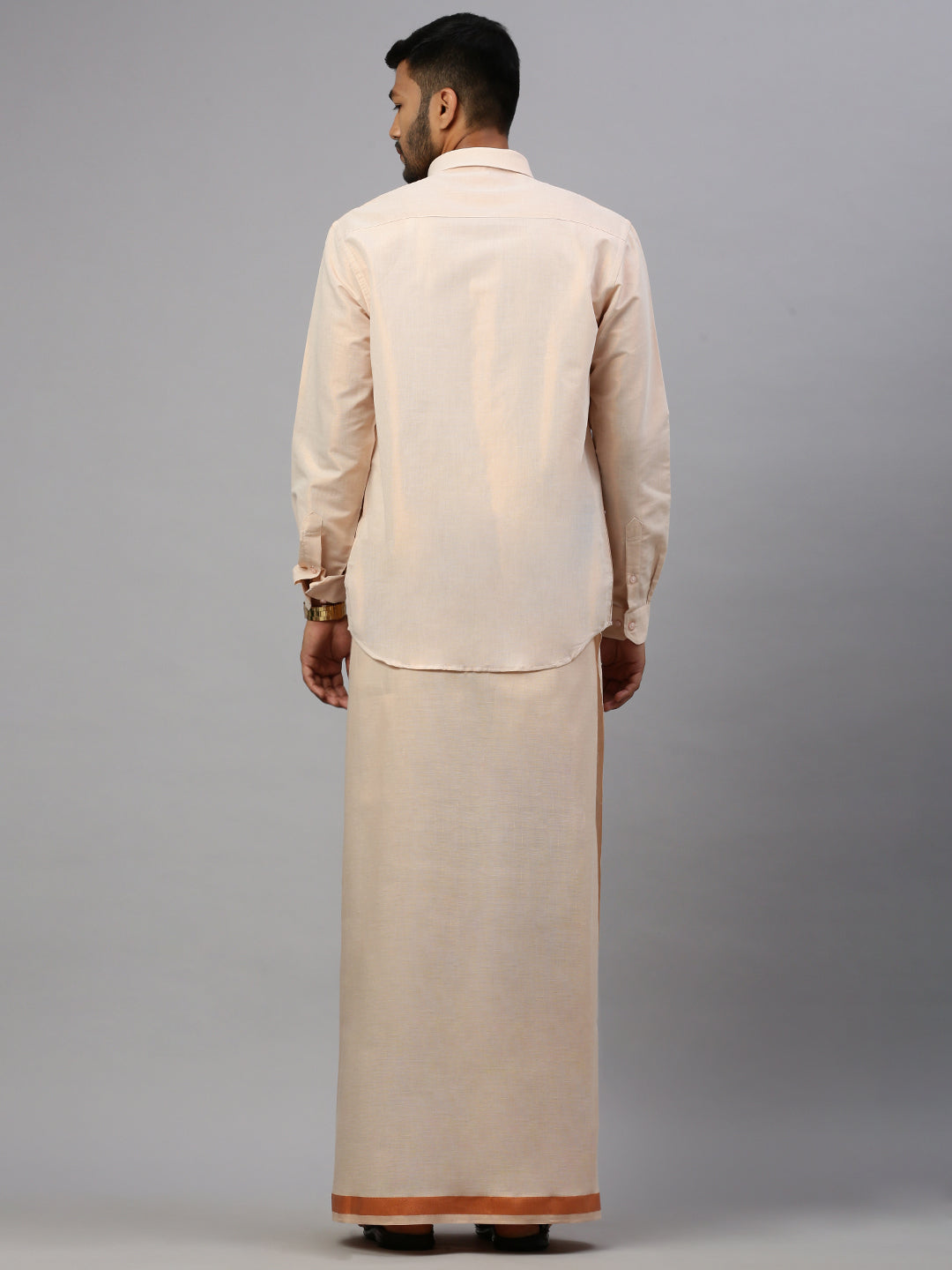 Mens Copper Tissue Full Sleeve Shirt with Matching Readymade Single Dhoti Combo