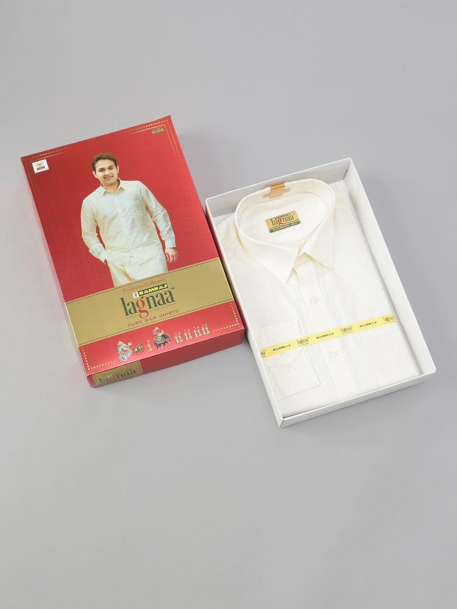 Mens Pure Silk Cream Shirt Full Sleeves Silk Mark