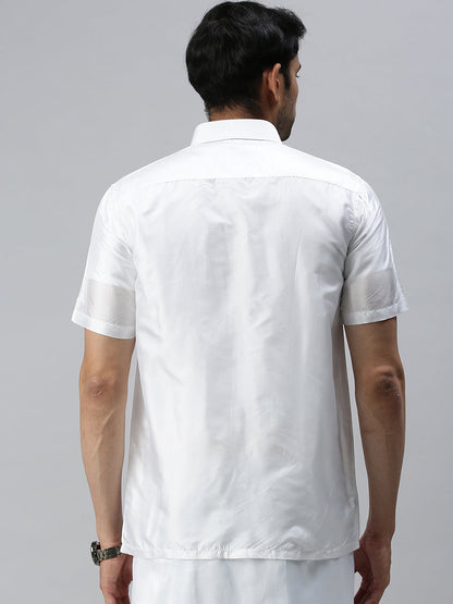 Mens Pure Silk White Shirt Half Sleeves Silk Mark