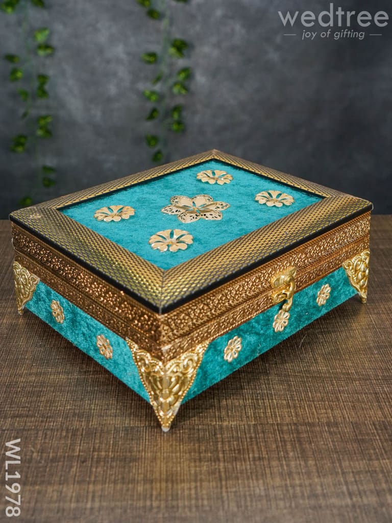 4 Jar Dry Fruit Box - Embossed Teal Blue Frame 7.5x9.5