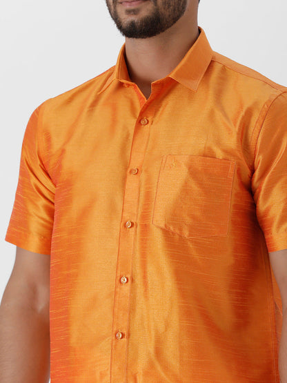 Mens Solid Fancy Shirt Orange