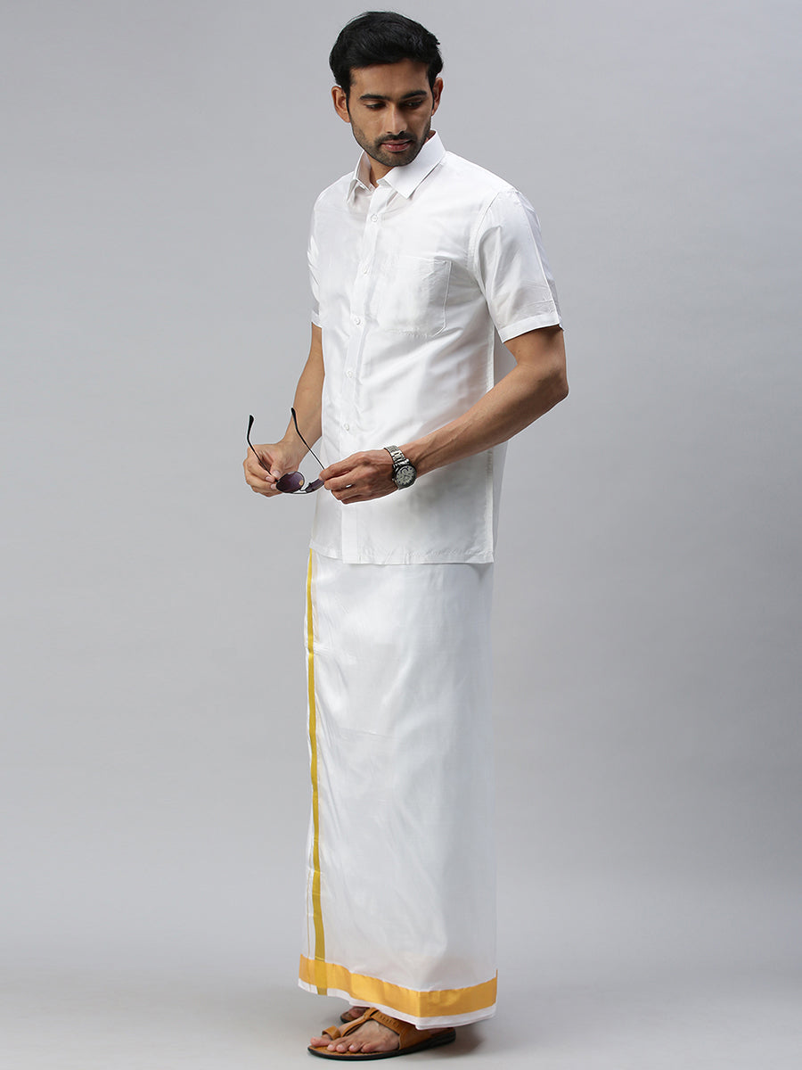 Mens Pure Silk White Shirt Half Sleeves Silk Mark