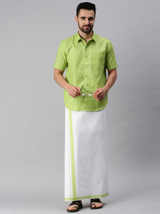 Mens Matching Border Dhoti & Half Sleeves Shirt Set Trendy CC4