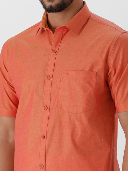 Mens Cotton Copper Colour Half Sleeves Shirt & Double Dhoti with Copper Jari Combo