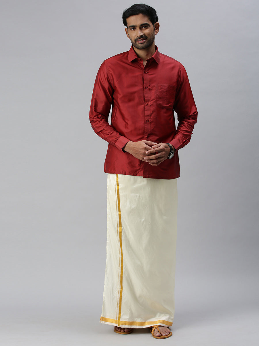 Mens Silk Maroon Colour Full Sleeves Shirt – Desify