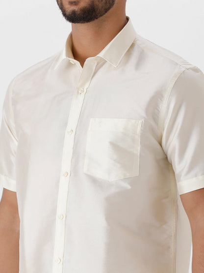 Mens Silk Look Shirt Cream