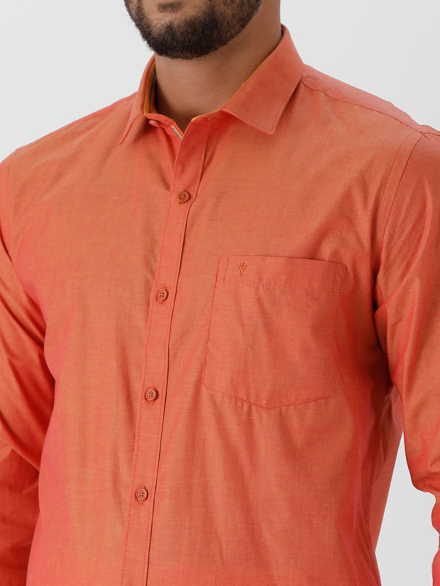 Mens Cotton Copper Colour Full Sleeves Shirt & Double Dhoti with Copper Jari Combo