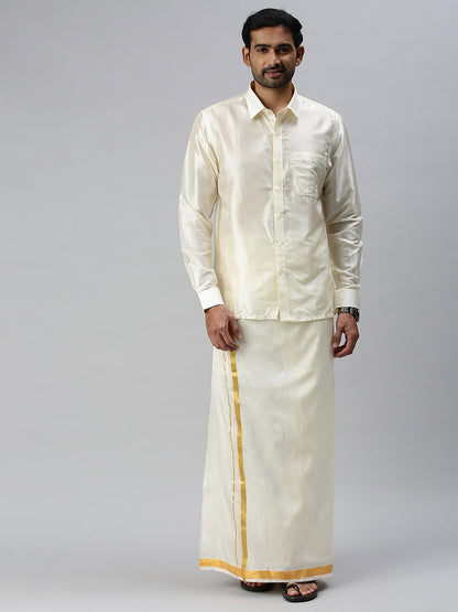 Mens Silk Feel Cream Full Sleeves Shirt