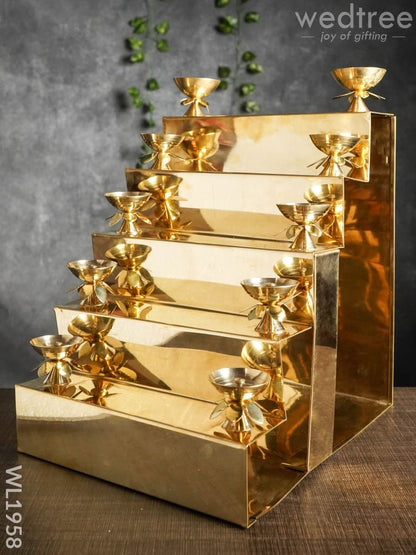 5-Step Brass Golu Stand with 10 Diyas