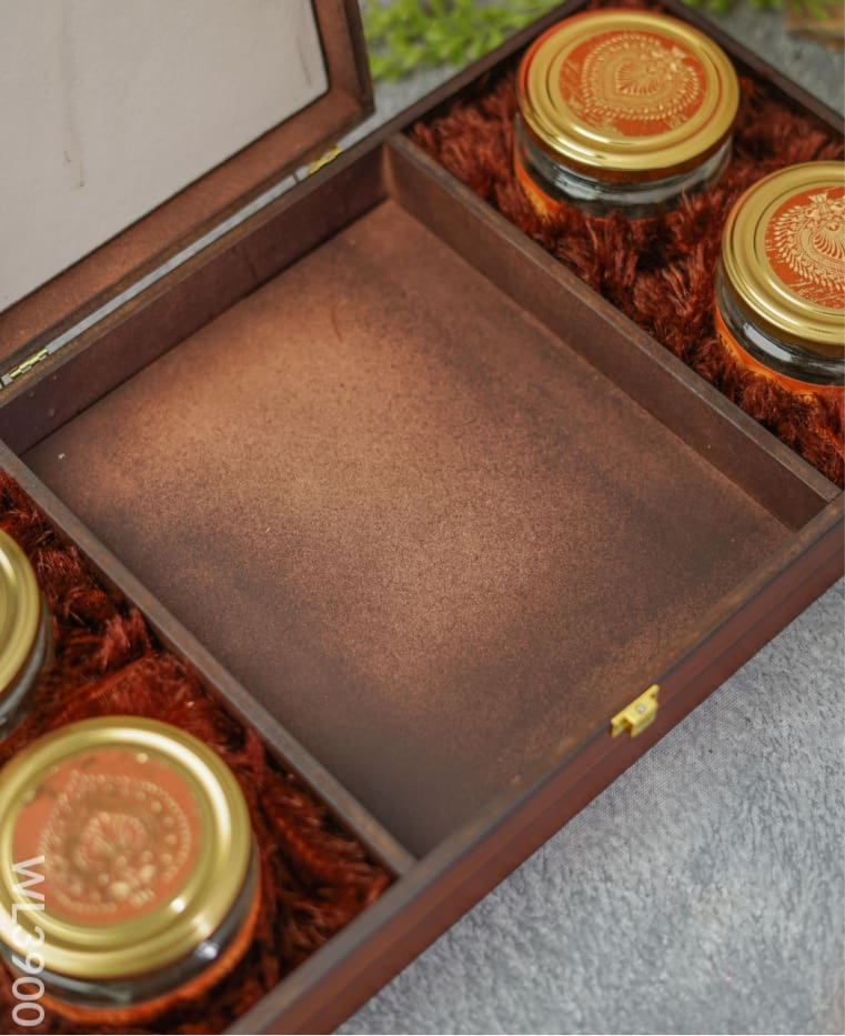 Wooden Dry Fruit Box with 4 Jars