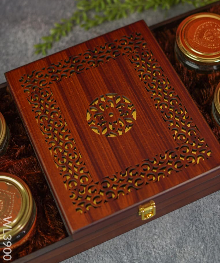 Wooden Dry Fruit Box with 4 Jars