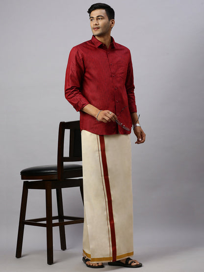 Mens Macho Marron Colour Shirt & Matching Border Tissue Dhoti  Set CCB