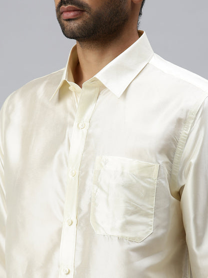 Mens Pure Silk Cream Shirt Full Sleeves with Readymade Dhoti Combo