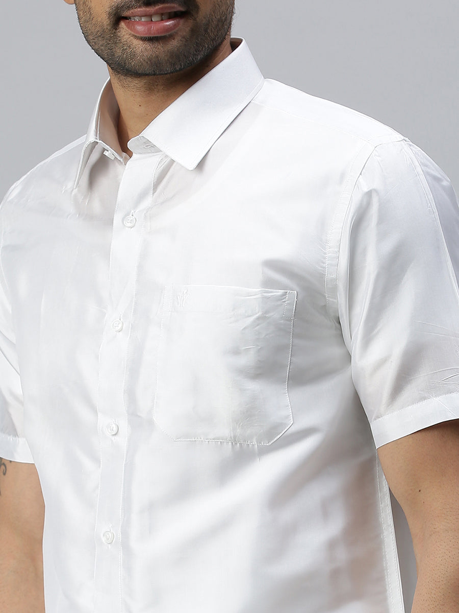 Mens Silk White Half Sleeves Shirt