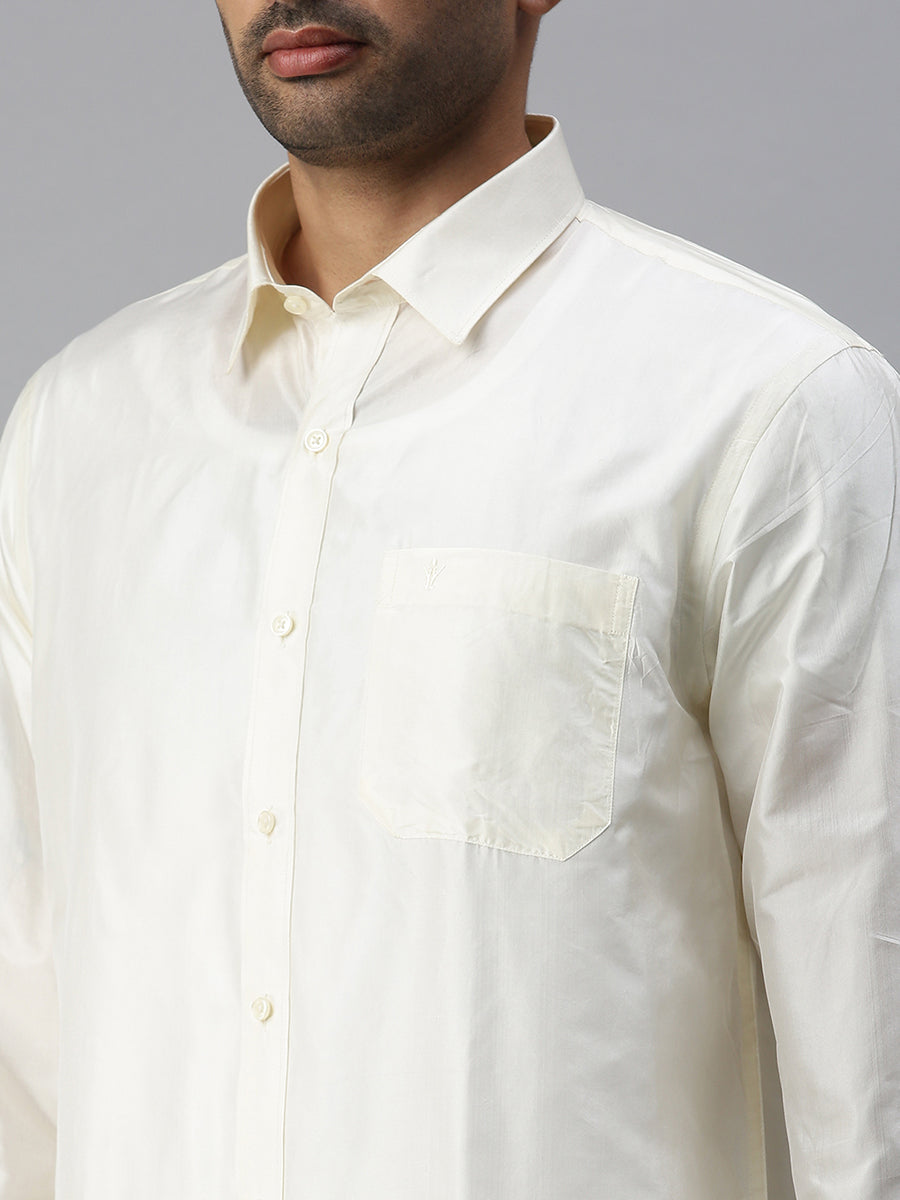 Mens Pure Silk Cream Shirt Full Sleeves Silk Mark