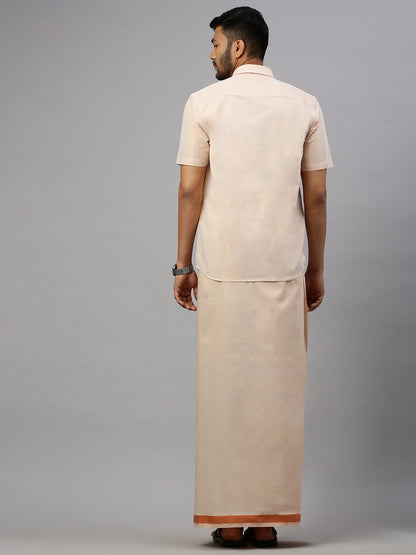 Mens Tissue Copper Dhoti & Half Sleeves Shirt Set