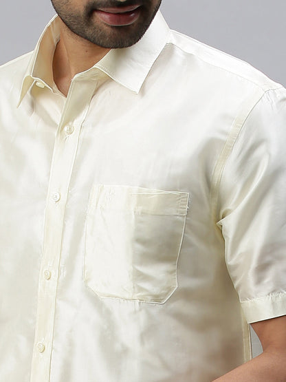 Mens Pure Silk Cream Shirt Half Sleeves Silk Mark