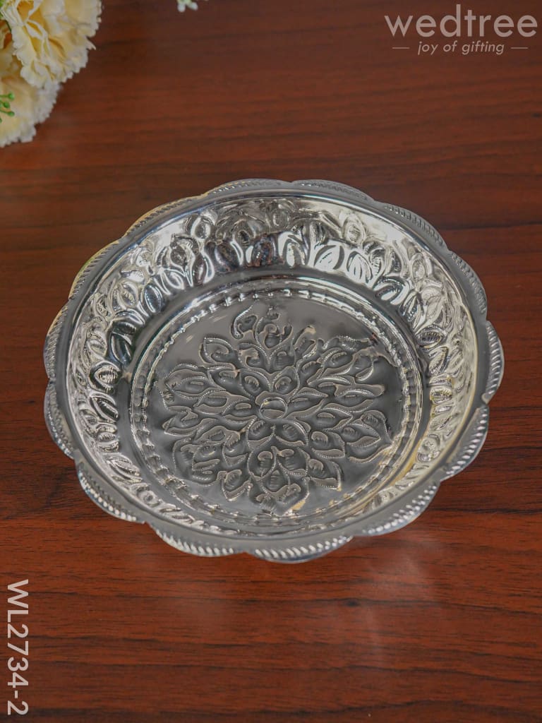 6.5 inches German Silver Pooja Tray with Elephant Stand - 6.5 inch