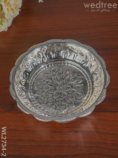 6.5 inches German Silver Pooja Tray with Elephant Stand - 6.5 inch