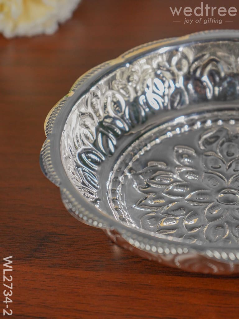 6.5 inches German Silver Pooja Tray with Elephant Stand - 6.5 inch