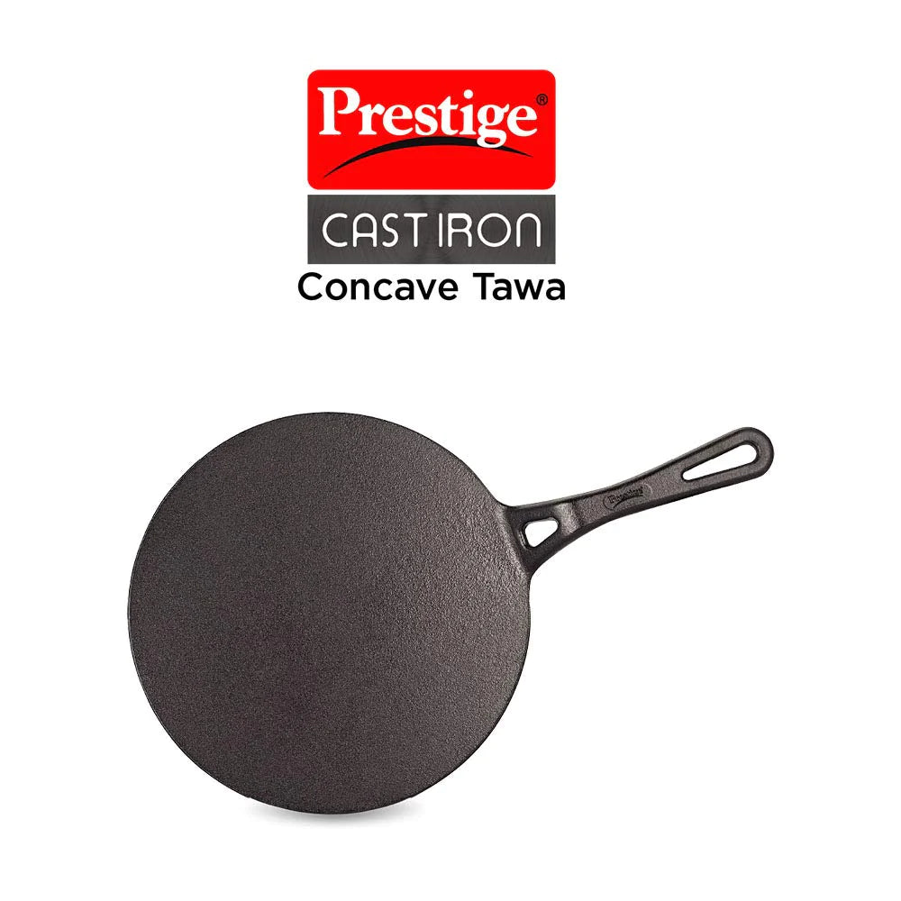 Prestige Cast Iron Concave Tawa, 250 mm (Black)